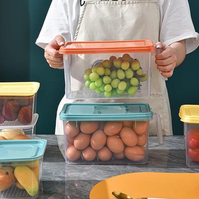 手把式塑料冰箱保鲜盒透明带盖方形抽屉式收纳盒冷冻食品储物盒
