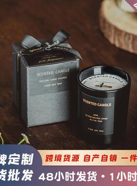 跨境电商外贸黑色玻璃杯香薰蜡烛礼盒大豆蜡节日蜡烛