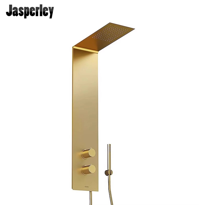 Jasperley拉丝金淋浴屏花洒套装带增压枪灰色恒温