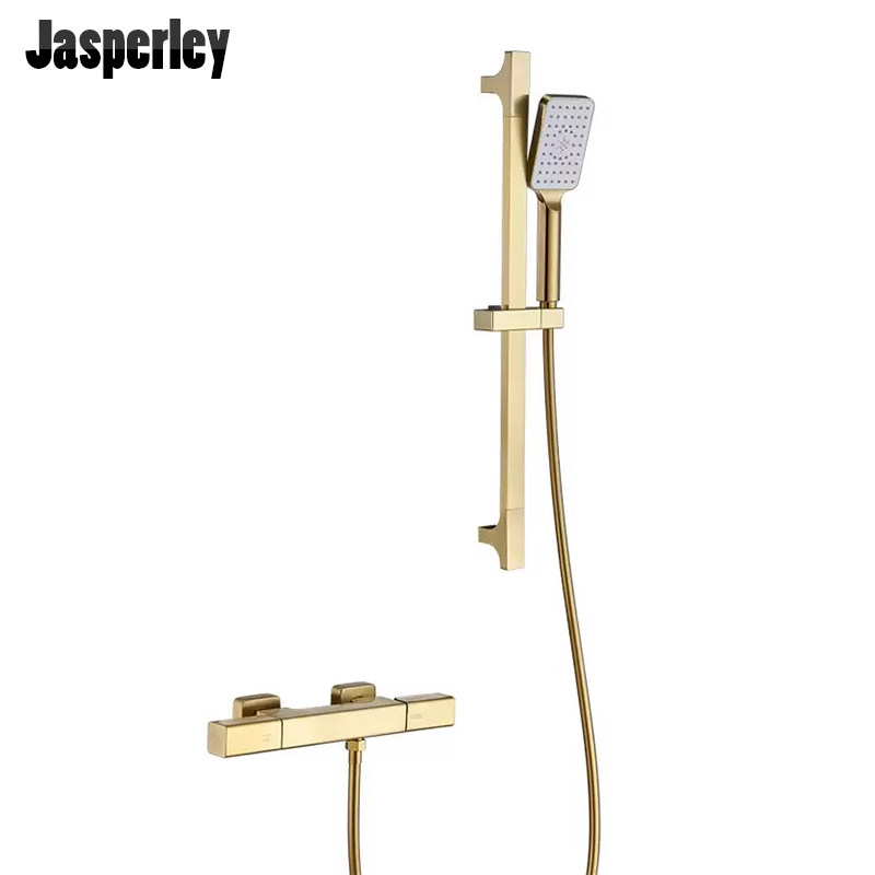 Jasperley拉丝金简易淋浴花洒套装明装带增压升降