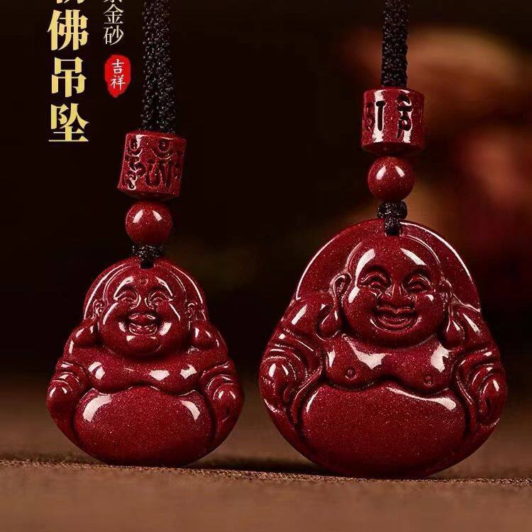 原矿朱砂女士大肚佛项链弥勒佛吊坠紫金砂佛公佛像吉祥吊坠短链