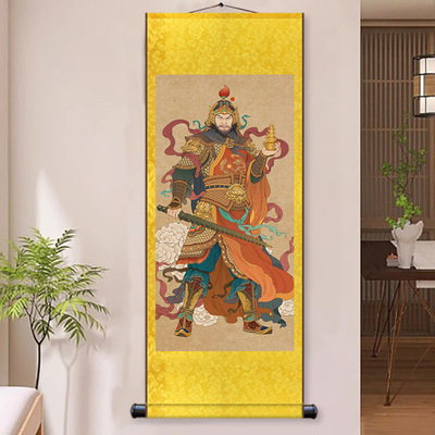北路财神赵公明黑虎玄坛财神爷玄关画壁画客厅丝绸卷轴挂画招财