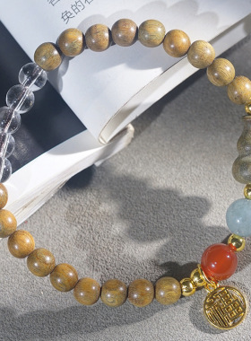 绿檀6mmDIY国风文玩手链手串女款单圈佛珠念珠饰品礼物福牌木串