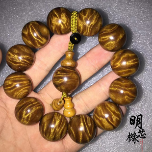 金丝楠木手串2.0闪电龙胆纹 枯木料黄金底立体爆满波文玩佛珠饰品