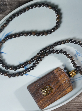 沉香木大富大贵脖挂链吊坠平安无事牌原木佛牌文玩项坠挂件项链