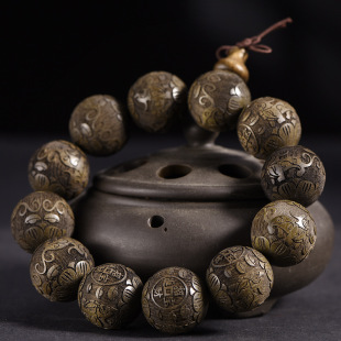 四川金丝楠阴沉木激光雕刻字佛珠款 阿弥陀佛祥云文玩手串手链