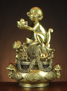 黄铜猴子 金猴献宝 福猴家居店铺摆件 厂家批发 聚宝盆猴 生肖猴