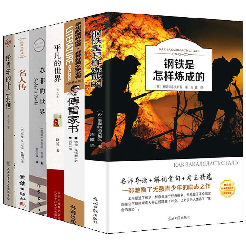 八年级下6册课外阅读名著书籍全套6册初二课外书钢铁是怎样炼成的和傅雷家书名人传苏菲的世界正版原著原版初中生语文下