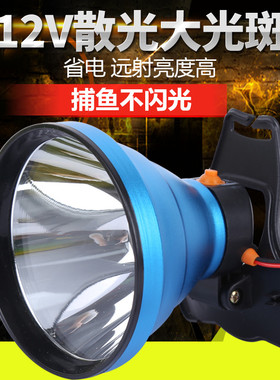 12V伏头灯超亮LED强光大光斑散光钓鱼黄光夹电瓶白光稳压外接灯头