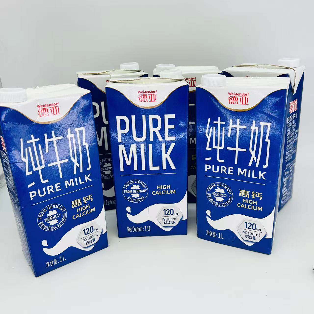 麦德龙德国原装进口Weidendorf德亚全脂高钙纯牛奶1000mlx6只