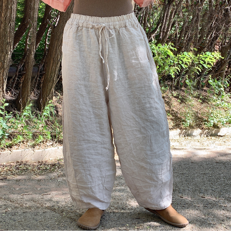 亚麻裤子女宽松休闲2025夏新款垮裤百搭大码哈伦裤