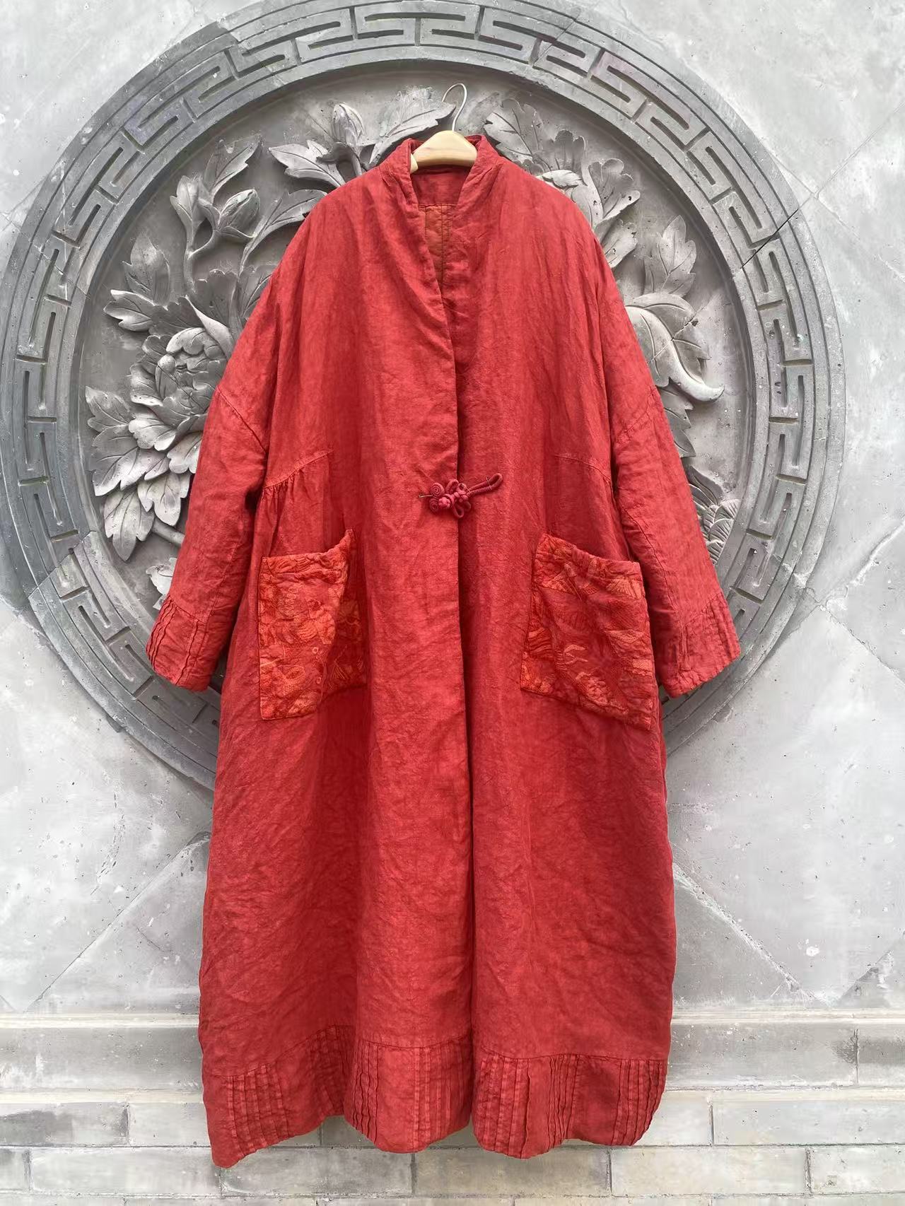 冬新款女大码夹棉加厚棉袄亚麻