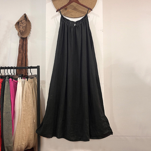长款 百搭文艺休闲个性 背心裙 夏季 亚麻纯色吊带长裙2024新款