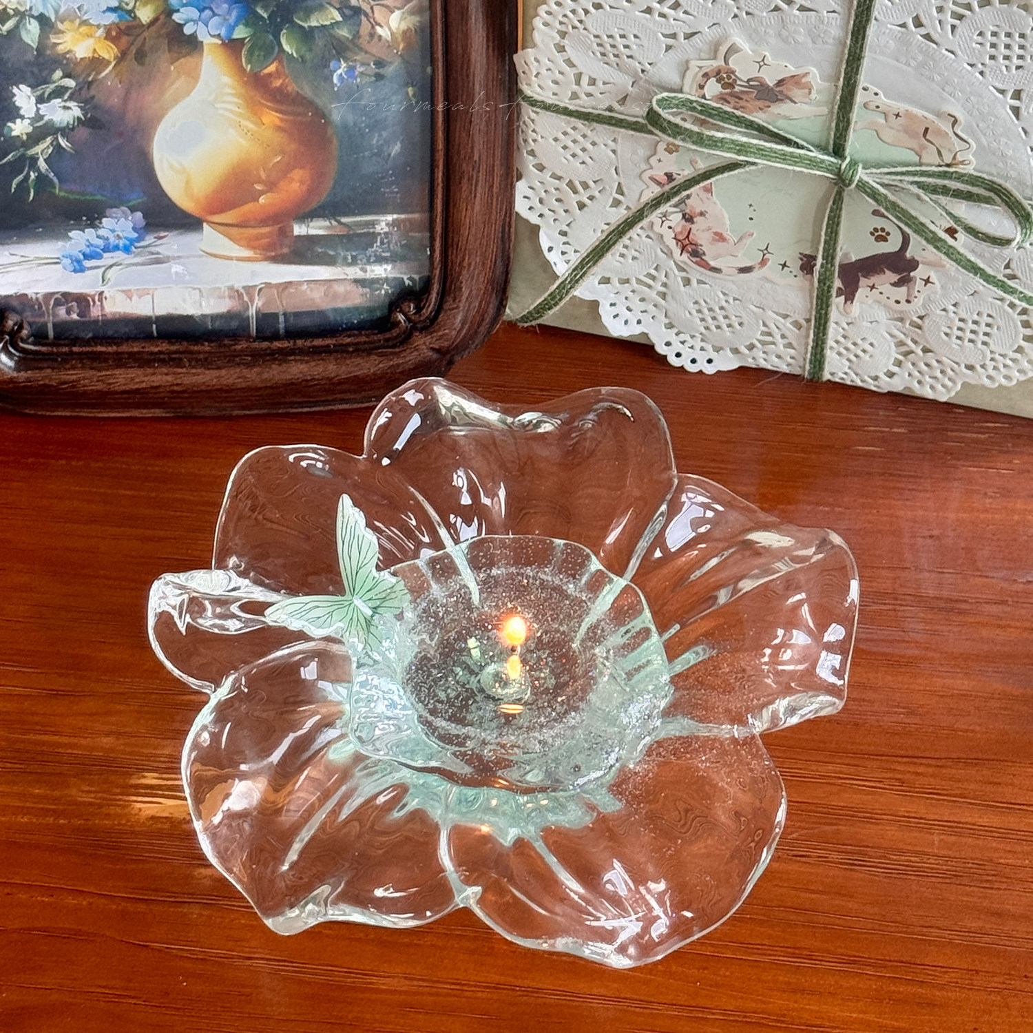 《蝴蝶泉边》法式浪漫烛台闺蜜礼物香薰蜡烛透明花瓣氛围感道具