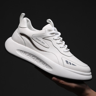 高档男鞋2025秋季男士白色头层牛皮运动休闲鞋旅游鞋波鞋小白鞋