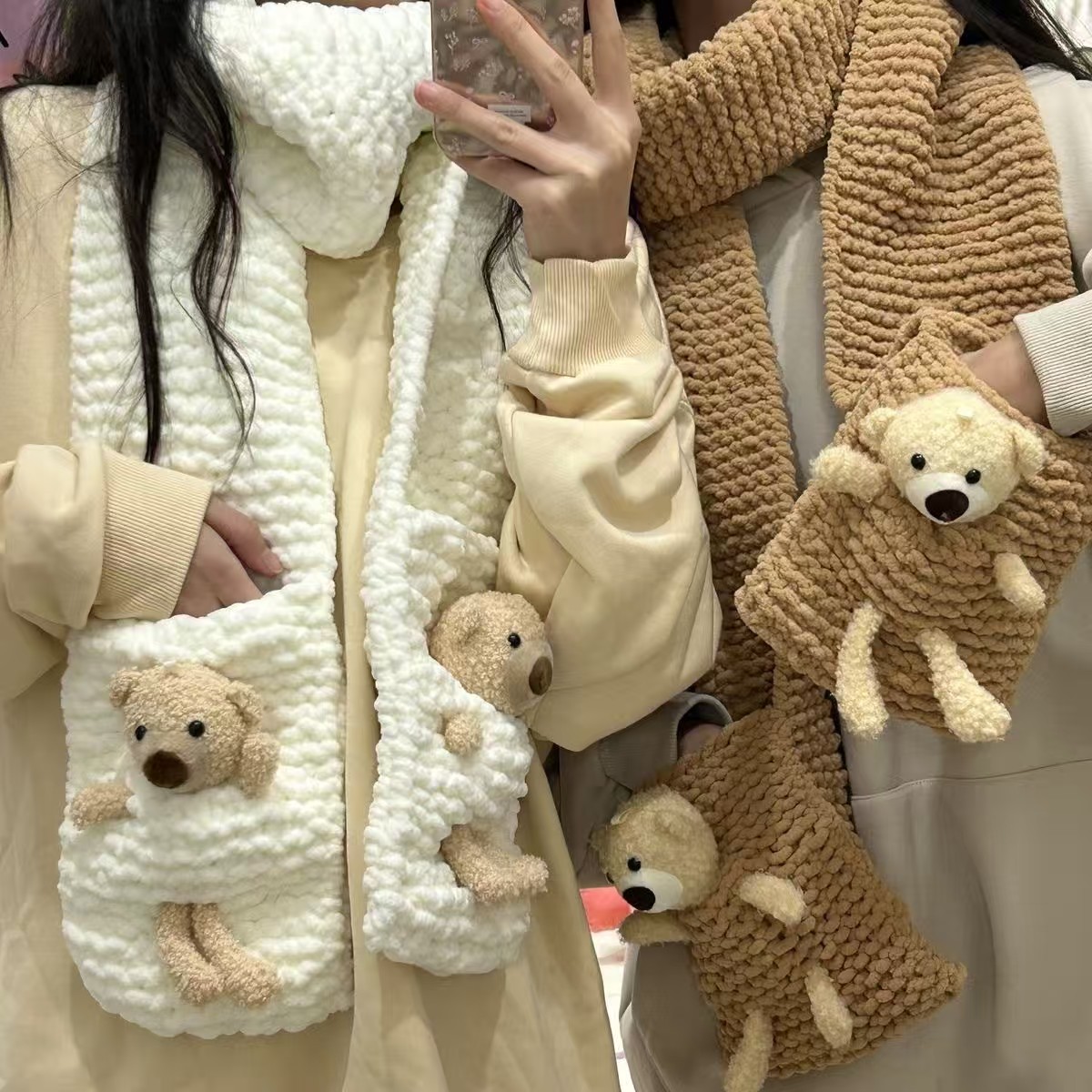 手工diy编织口袋熊围巾材料包