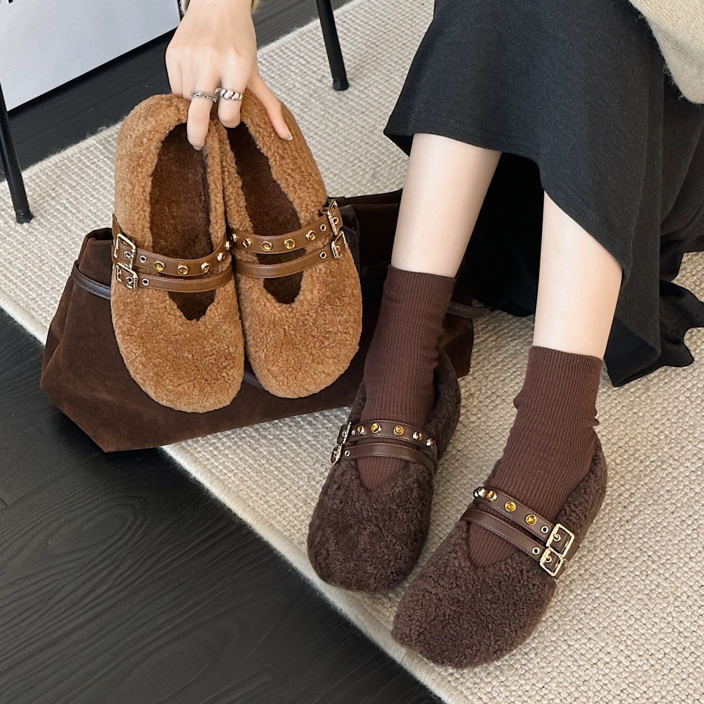 羊羔毛鞋面鞋垫【2.5CM橡胶软底】广州皮鞋码绒里女鞋5257C881-9