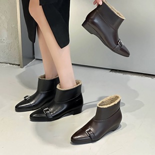 马皮羊卷毛口3分跟女士时尚 新款 潮流短靴 1M冬季 98M2055