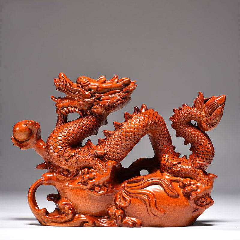 刻木东方花梨木神龙摆件实木雕刻生肖龙工艺品木质办公室桌面摆件