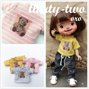 BJD6分娃衣小布blytheT恤OB24素体小熊印花条纹短袖上衣捣蛋 呼呼