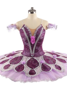 紫色芭蕾TUTU蓬蓬裙定制纱裙成人儿童比赛演出服表演服紫丁香出口