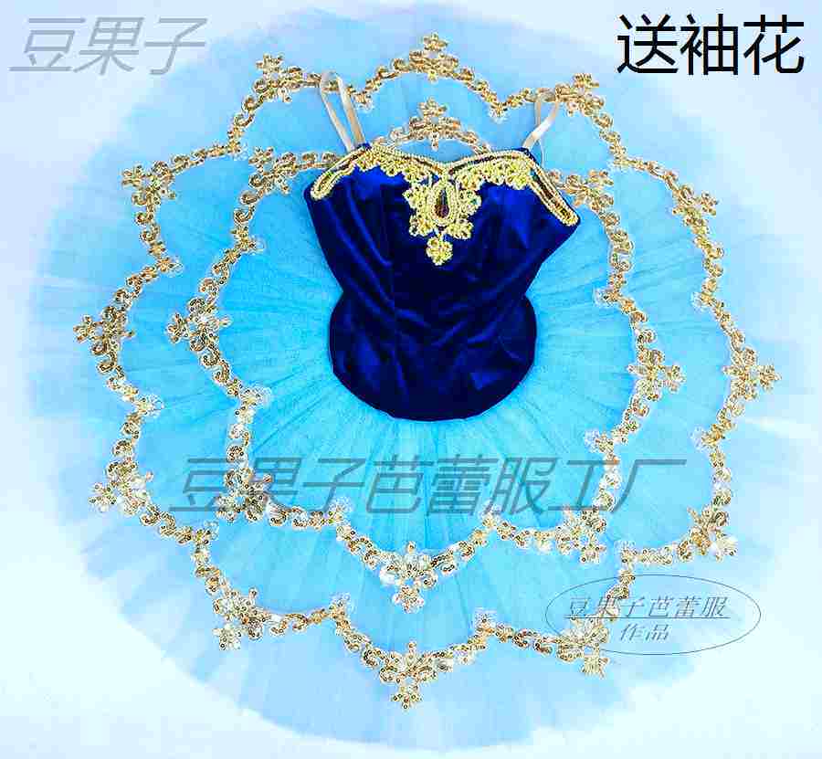 新款儿童芭蕾舞蓝鸟变奏tutu裙演出服7层纱丝绒简易比赛TUTU汇演