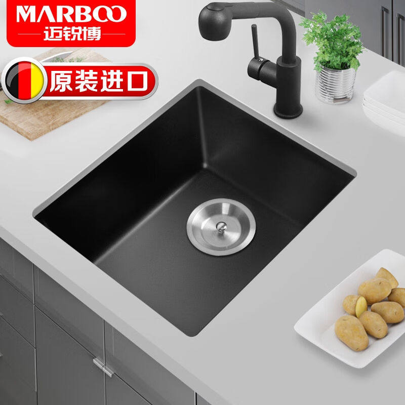 迈锐博（MARBOO）德国石英石水槽单槽套餐厨房手工大单槽洗菜盆花
