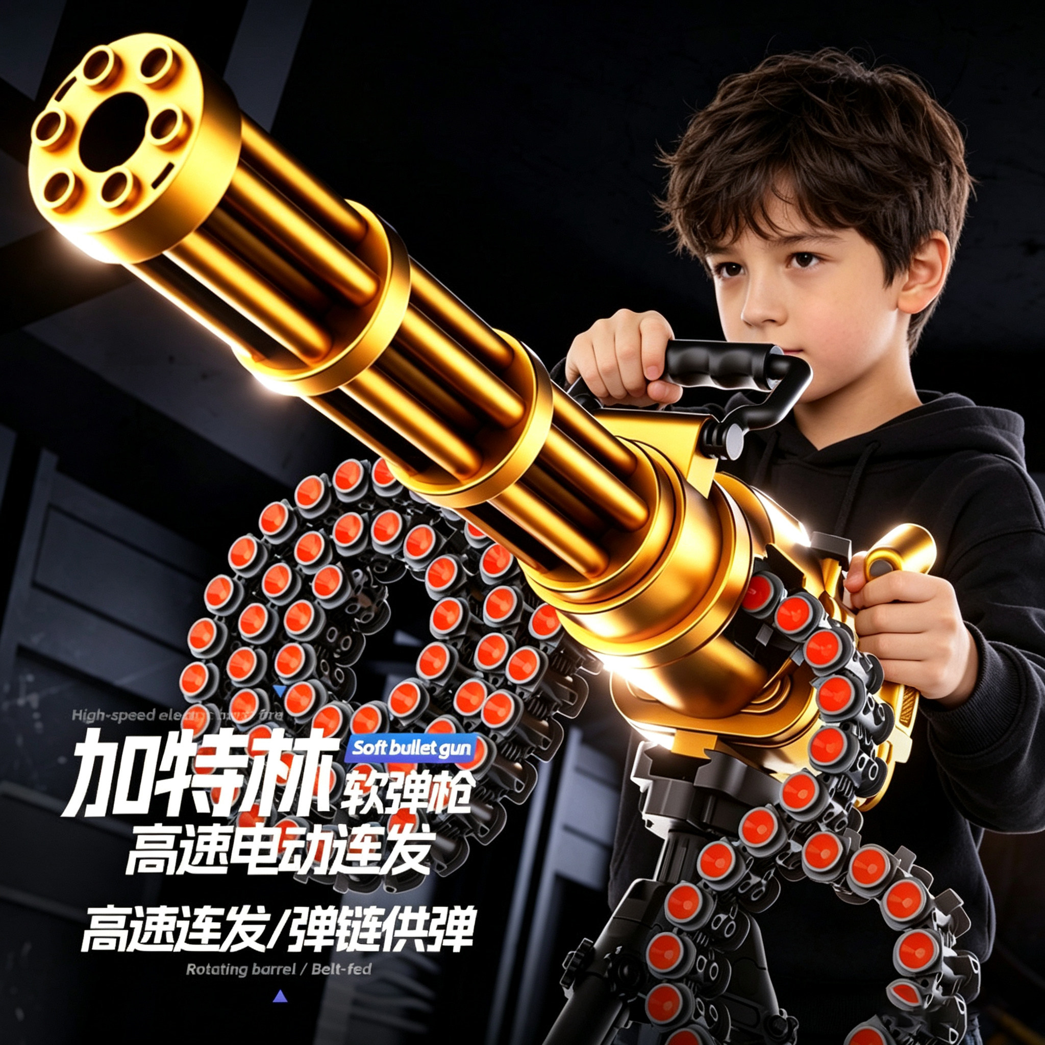 电动连发黄金加特林儿童玩具枪