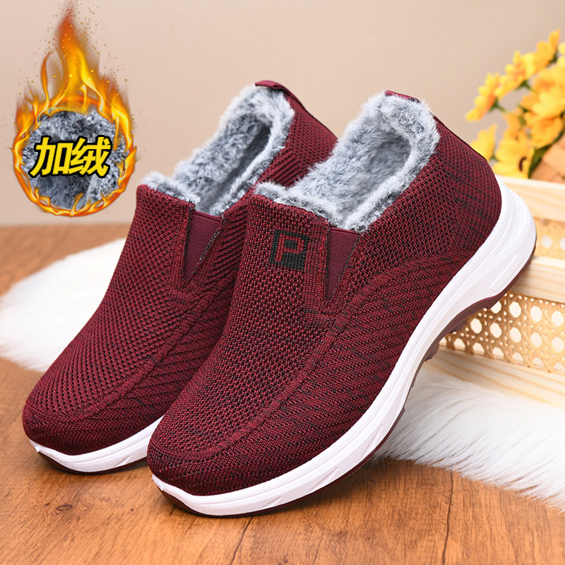 冬季加绒中老年妈妈二棉鞋老北京布鞋女款一脚蹬休闲运动鞋不闷脚