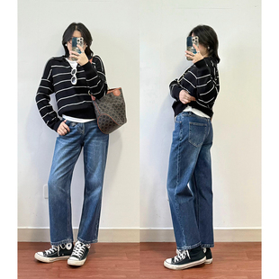 高腰显瘦弹力直筒九分裤 春季 气质轻奢白色牛仔裤 女 法棍库 烟管裤