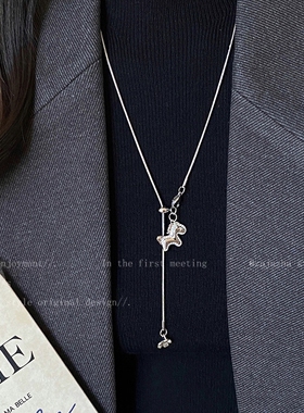 毛衣链大气高档高级感马上有钱花银色小马长款项链女秋冬大气轻奢