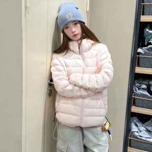 粉色排骨羽绒服女短款2025年冬季新款轻薄云感连帽羽绒内胆外套