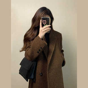 格子毛呢外套女小个子2024新款冬季高级感赫本风西装正肩呢子大衣