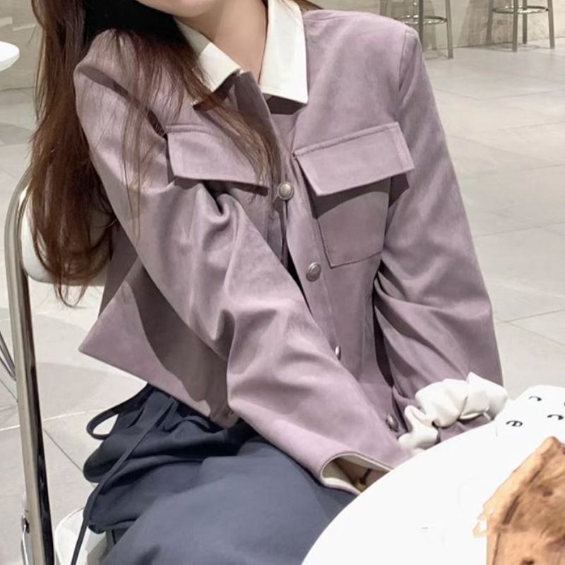 法式撞色翻领长袖外套女2025秋季新款时尚高级感气质夹克上衣