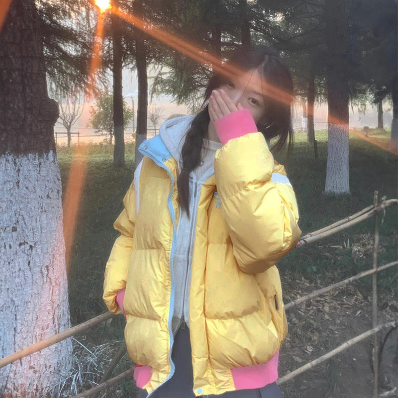 美式复古星星刺绣撞色加厚保暖面包服外套女秋冬不臃肿的棉衣棉服