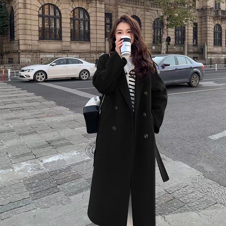 通勤学生小个子毛呢大衣外套女秋冬季2025新款宽松中长款风衣加厚