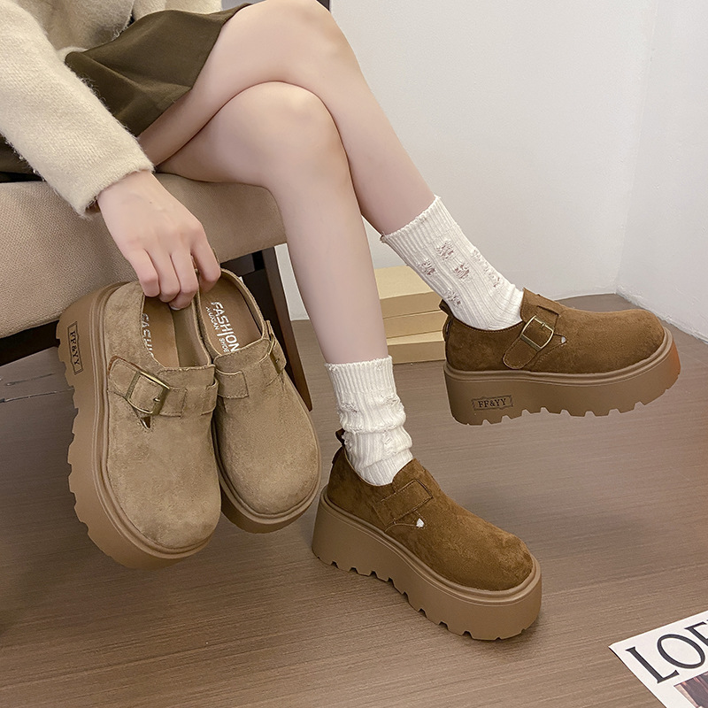 时尚百搭厚底单鞋女增高一脚蹬小皮鞋2025年春季小个子勃肯鞋休闲