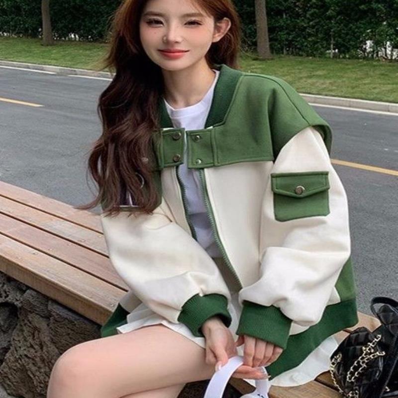 港风撞色拼接棒球服外套女2025秋季新款高级感显瘦减龄夹克上衣