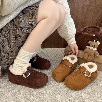 时尚加绒厚底毛毛鞋女鞋外穿2025年秋冬季新款复古一脚蹬懒人棉鞋
