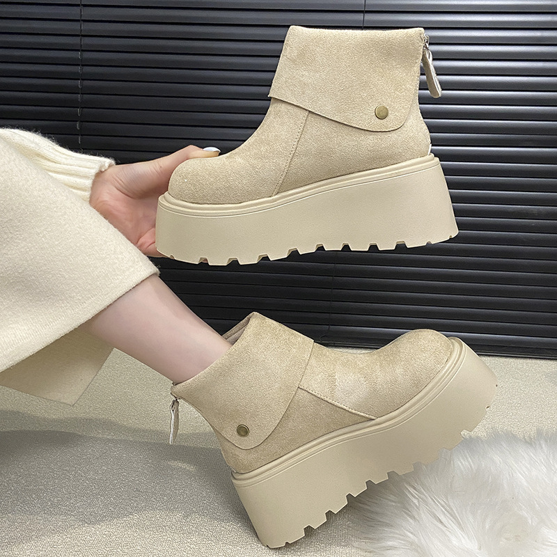 时尚百搭舒适增高翻折厚底短筒靴女2025秋冬季新款外穿勃肯鞋短靴