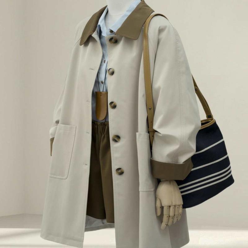 感撞色风衣外套女2025秋季新款韩系超好看简约中长款气质大衣