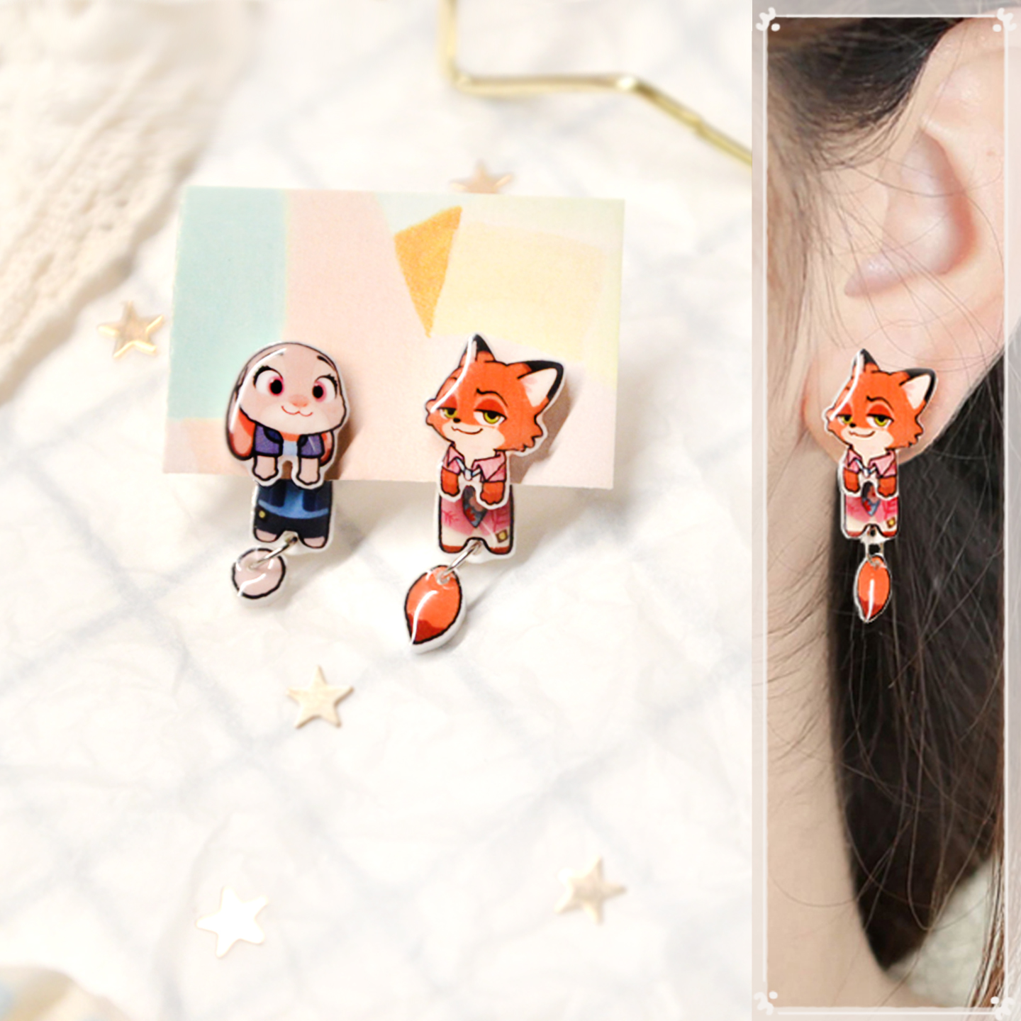 动物城周边朱迪尼克耳钉925银