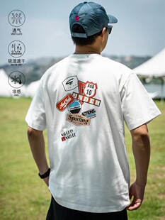 ACTIONS美式贴纸印花索罗娜凉感速干透气夏季宽松圆领短袖T恤上衣