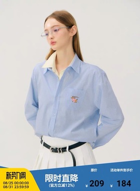 MYSAMESAME25AW翘臀小狗狗刺绣细格子纹长袖衬衫潮流青少年上装