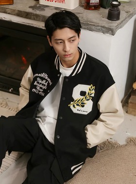 STN原创设计 春季国潮牌美式复古棒球服飞行员夹克外套