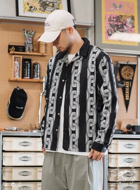 食钓SDGR满版印花衬衫锁链图案秋季百搭宽松长袖衬衣