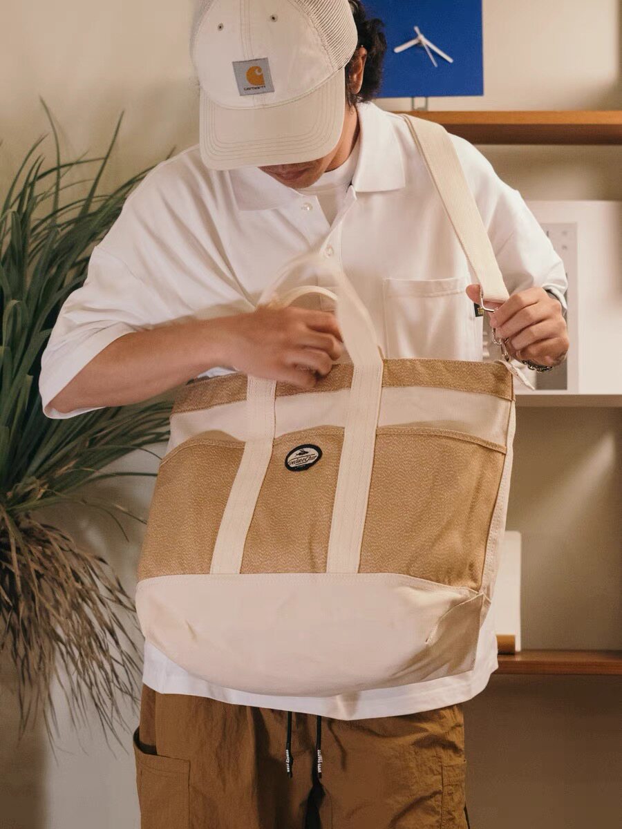 食钓SEDUCEgear胡椒盐通勤托特包拼接格子2024新款单肩手提包软把