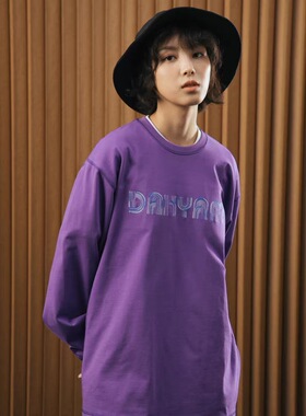 DAKYAM(达人)长袖T恤男重磅250g纯棉渐变彩绣字体宽松打底衫情侣