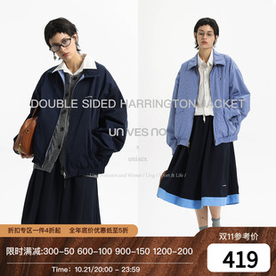 【防水双面穿】Unvesno(UN) 斜纹复古格纹哈灵顿夹克男女外套