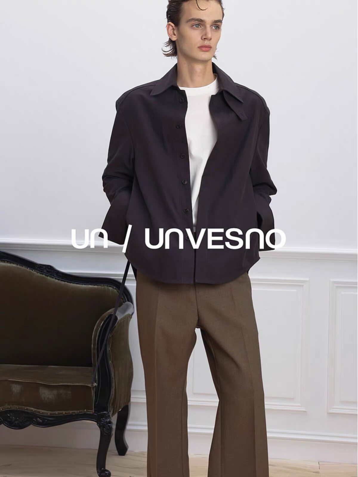 【配腰带 一衣多穿】Unvesno(UN)静奢风系带翻领立领挡片廓形衬衫
